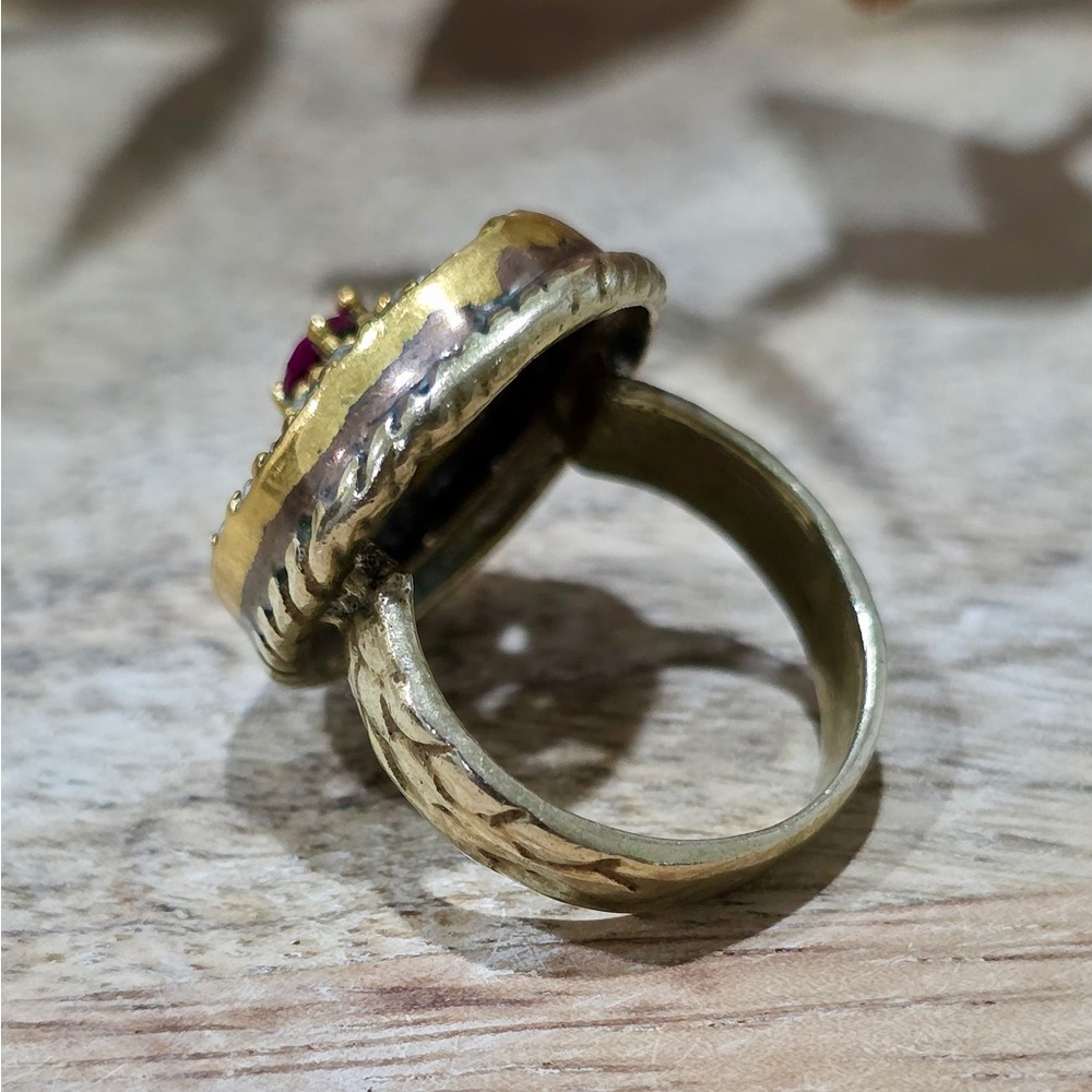 Vintage Ottoman Revival Sterling Silver & Vermeil Ruby Cluster Ring - Picture 4 of 8